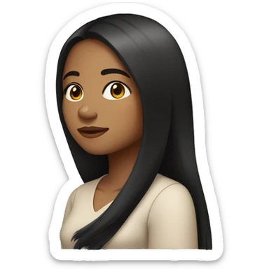 A young woman with light brown skin, black long straight hair  sticker