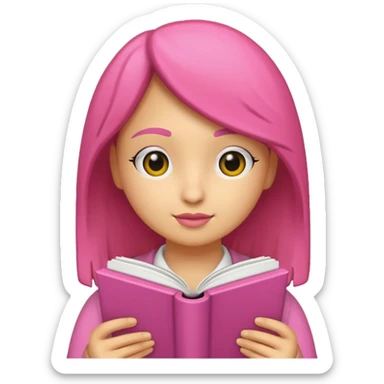 chica rosa pensando con libro ideas sticker