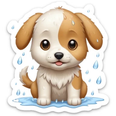 White and tan puppy playing in the rain sticker