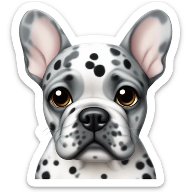 Gray merle French bulldog with black spots and blue eye sticker