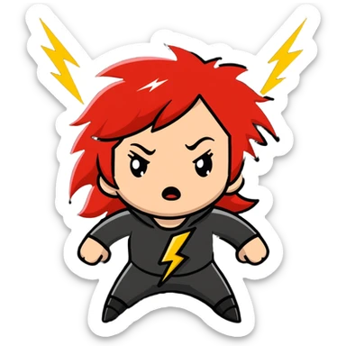 redhead girl furious with lightning bolts sticker