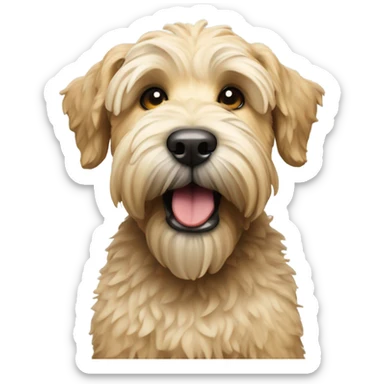 Wheaten terrier  holding a lacrosse stick in its mouth sticker