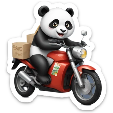panda on a motorcycle with bags of food sticker