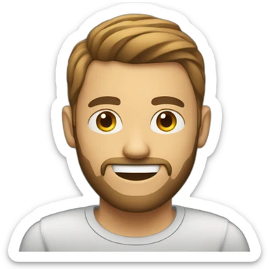 guy with typing infront of laptop no beard smiling sticker