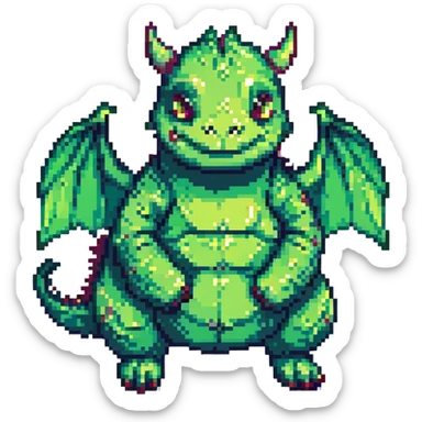 pixel art dragon with tiny wings, green and chubby sticker