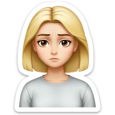Draw this girl in the same style and appearance, but with a thoughtful expression. Do not change her facial features, clothes, or hairstyle. iOS emoji style. sticker