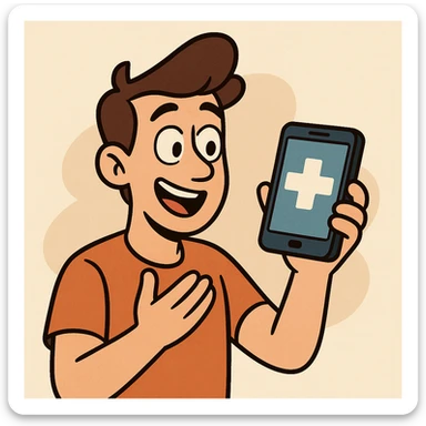 telehealth, smartphone with medical cross, digital health, minimal and clear sticker