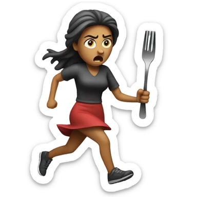 angry woman running with fork  sticker