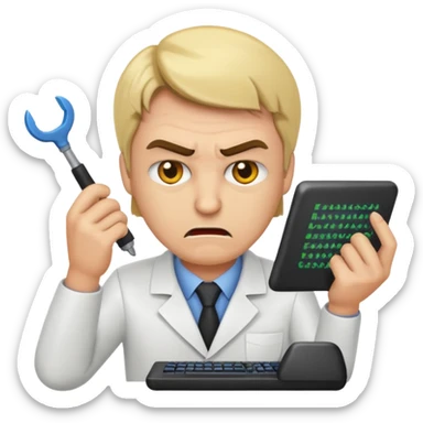I want an emoji of a mad data scientist fixing code bugs sticker
