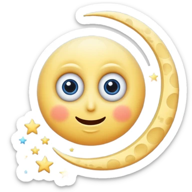 dizzy moon with spiral eyes and spinning stars sticker