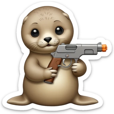 Birthday baby seal with a gun  sticker