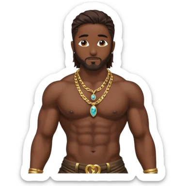  Omarion with long dark brown hair, shirtless with necklace, metallic brown pants sticker