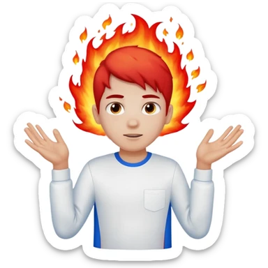 A boy with no hands fire instead made out of red fire and ,blue fire only on a white shirt that the boy is wearing  sticker