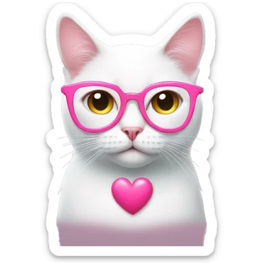 White cat wear pink heart glasses but her face like disgust sticker