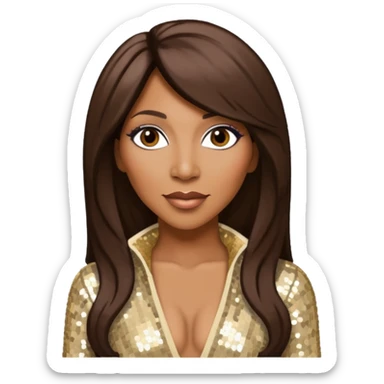 Towanda Braxton with long dark brown hair, cream sequin outfit sticker