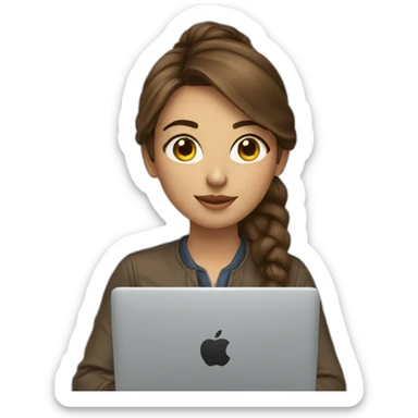 Beautiful programmer girl with brown hair working with MacBook sticker