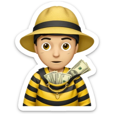 A Robber that just robes a bank** and that has yellow and black stripes that has a bag qith money inside with a chapeau and that looks mean sticker