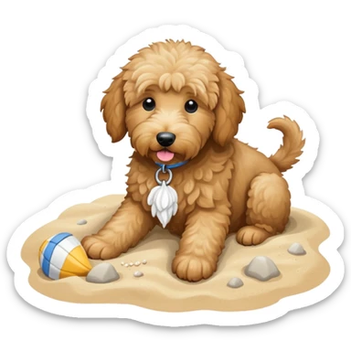 goldendoodle digging on the beach sticker