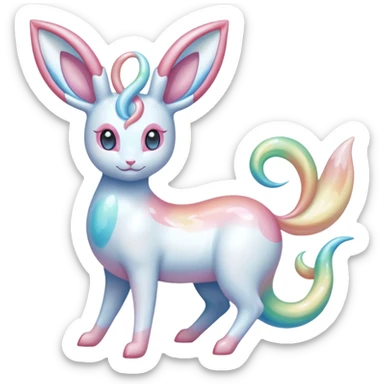 Pearlescent Milky-White Opalescent Rainbow-Tinted Soft-Glowing Celestial Sylveon-Milotic-Cresselia-Fakémon-creature (full body) sticker