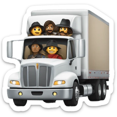 six musketeers driving a semi, no weapons, diverse, male & female, semi truck and trailer sticker