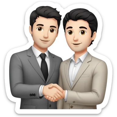 Professional 35-year-old man with black wavy hair, stubble, strong jawline, white skin tone, wearing smart casual business attire, networking at a business event, shaking hands with another professional, confident approachable expression sticker