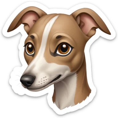 Create a brindle whippet emoji with long Dobby looking ears and a long snout sticker