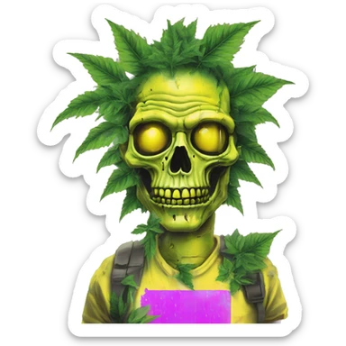 420 .Zombie_ Vaporwave black holographic oilslick zombie unicorn smoking yellow caution tape hemp leaves sticker