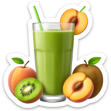 smoothie with peaches and green kiwi sticker