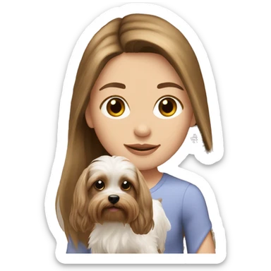 Brunette long hair light white girl with frekles with yorkie puppy sticker