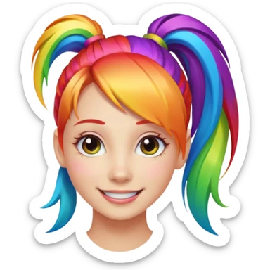 Girl with rainbow ponytail — bright gradient strands flowing sticker