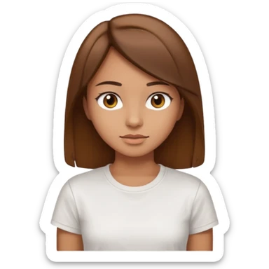 Chica de pelo liso y marrón con ojos color marrón claro y una camiseta blanca sticker