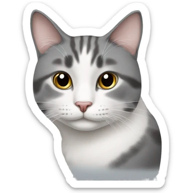 Grey and white cat with two Little spots on the nose AND one spot on the Chon sticker