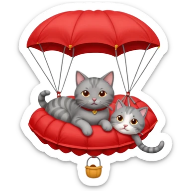 sleepy gray cat riding red parachute sticker