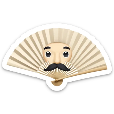 Paper fan with a face with a mustache sticker