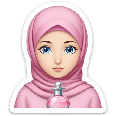 Turkish beautiful finish Konya girl blue eyes with light sakura and pink hijab islamic dress and She's wearing sakura perfume sticker