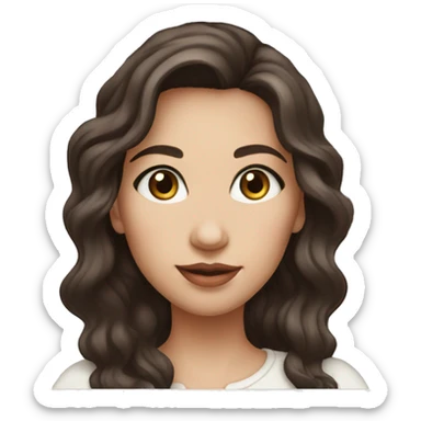 Girl with wavy dark brown hair dark brown eyes wearing pearls and white skin hold macbook sticker