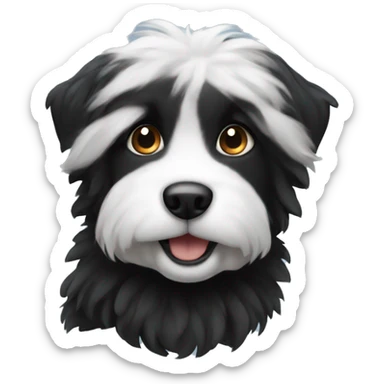 Black fluffy dog with a white strip sticker