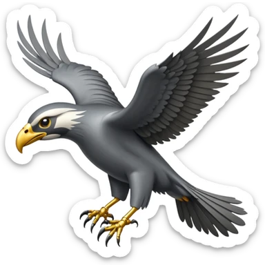 Emoji-style icon of a large metallic predatory bird flying, sharp wings, steel texture, dramatic pose, no gold no yellow sticker