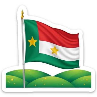 La bandera de yucatan  tiene arriba a la derecha,  blanco en medio y rojo de lado izquierdo y verde alado en frente con estrellas blancas sticker