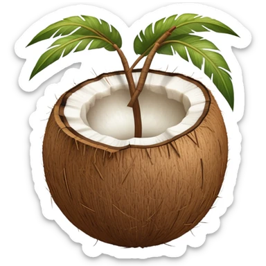 whole coconut with brown husk sticker