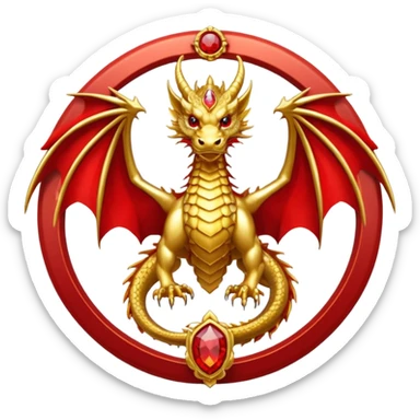 Golden dragon with wings crest / brosch in a circle with red gems and no background sticker