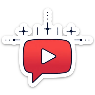 Minimalist logo for an AI YouTube video chat assistant, featuring a red play button inside a speech bubble with subtle circuit pattern, flat design with YouTube red (#FF0000) and light gray accents sticker