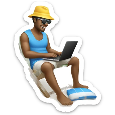 un homme travail sur son ordinateur à la plage sticker