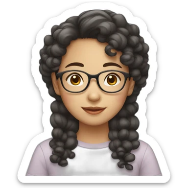 cute asian girl with curly hair wearing glasses sticker