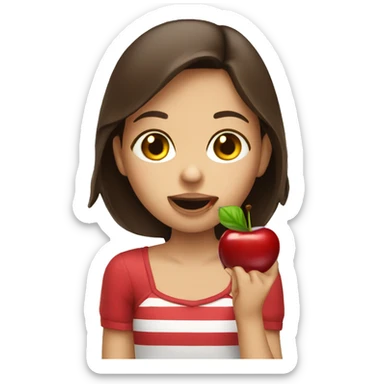 brunette girl eating a cherry sticker