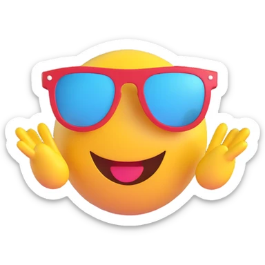 3D smiley emoji, round shape, cool sunglasses, with the text "menő" sticker