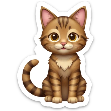 cinematic-[brown tabby cat]-realistic-full-body-sitting-emoji,-tail-curled-playfully-around-its-paws,-head-tilted-dramatically,-messy-[tabby]-fur,-simplified-yet-realistic-adorable-features,-highly-detailed,-glowing-with-an-almost-sarcastic-glow sticker