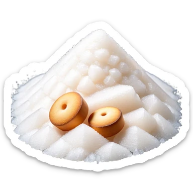 small mound or loose scatter of fine white granulated sugar with bright crystalline texture and soft shimmer, tiny uniform slightly reflective grains, soft lighting, subtle shadows, emoji scale sticker