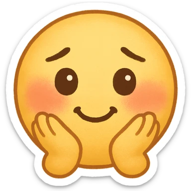 cute emoji, round face, shy smile, hands on cheeks, blushing sticker