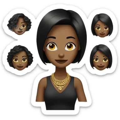 Woman wearing gold necklaces with black bob sticker